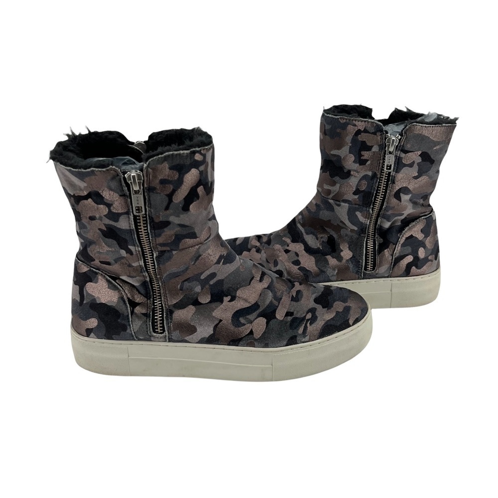 J/Slides Gray Allie Camo Sherpa Lined Ankle Boots Size 8 1/2 Women’s